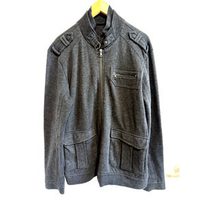 INC military field jacket knit bomber Utility Cotton Zip Charcoal Gray Size-L